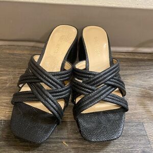 NWOB nine west Black Block heel woven heels .